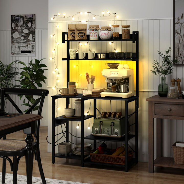 Microwave Oven Stand Kitchen Baker&rsquo;s Rack with Power Outlet and LED Lights