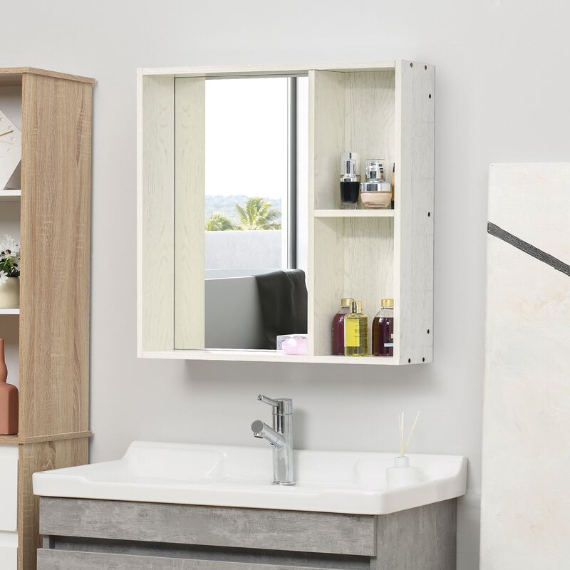 White Bathroom Storage: 31.5x25.5" Mirrored 2-Tier Wall Cabinet
