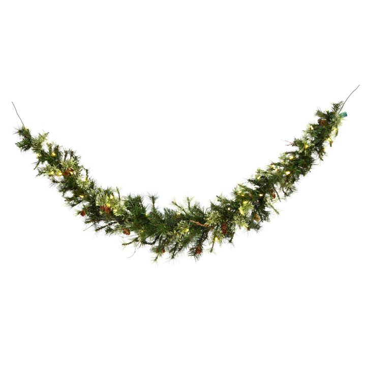 Vickerman 6' Mixed Country Pine Artificial Christmas Garland, Warm White Dura-lit LED Lights - Faux Mixed Needle Christmas Garland - Indoor Seasonal Home Decor