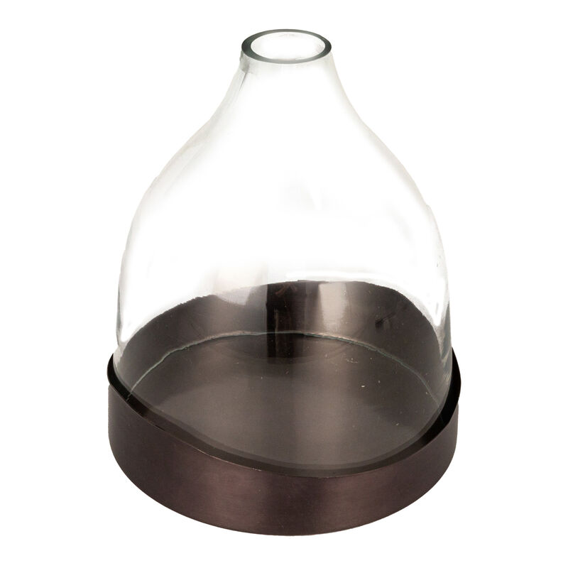 Sophisticated Glass Cloche with Metal Tray, Clear and Black Nickel image number 0