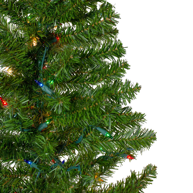 6.5' Pre-Lit Canadian Pine Slim Artificial Christmas Wall Tree - Multicolor Lights
