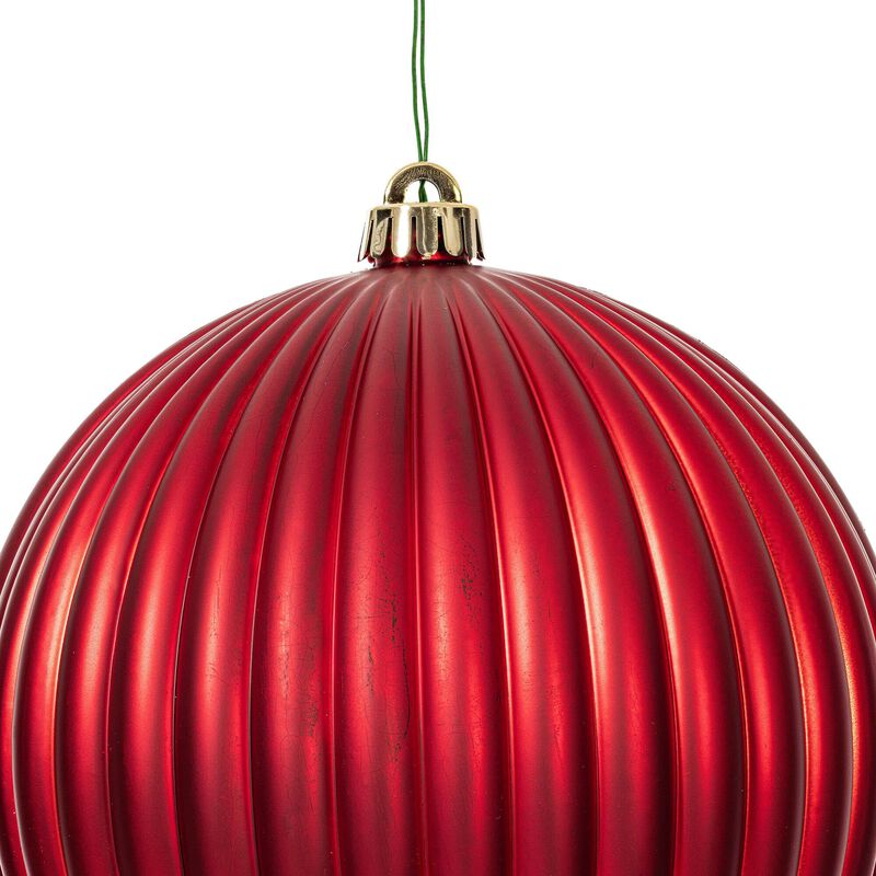 Vickerman 8" Red Matte Lined Ball Ornament, 1 per Bag. image number 2