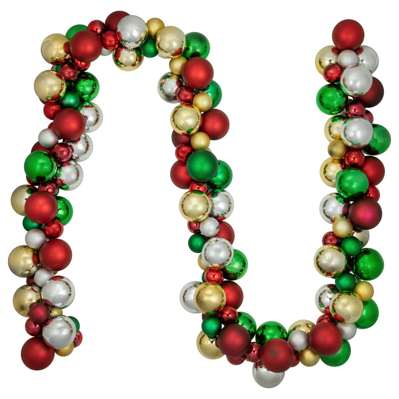 6' Traditional Colors 2-Finish Shatterproof Ball Christmas Garland image number 0