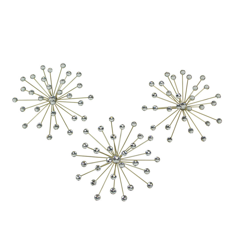 Jeweled Metal Bursting Star Wall Mounted Hanging Sculpture Set of 3 Burst image number 0