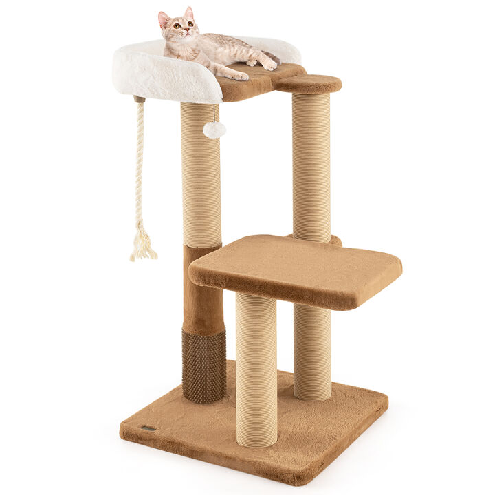 Modern Cat Tree for Indoor Cats with Plush Padded Perch and Dangling Ball
