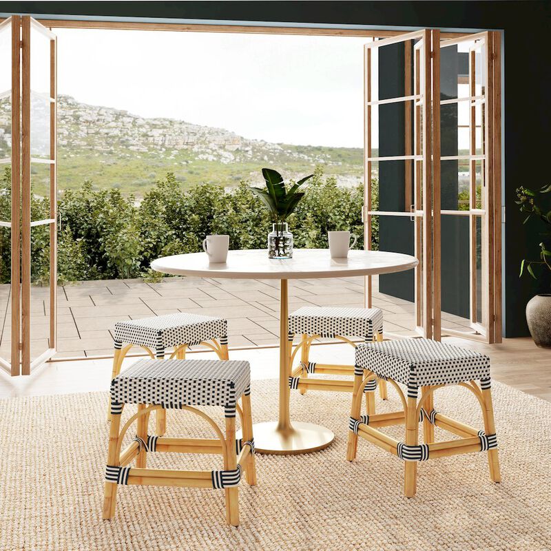 Butler Specialty Robias Rattan Rectangular 18" Dining Stool, White and Navy Stripe image number 5