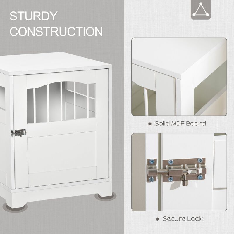 White Puppy Haven: Furniture-Style Dog Kennel End Table