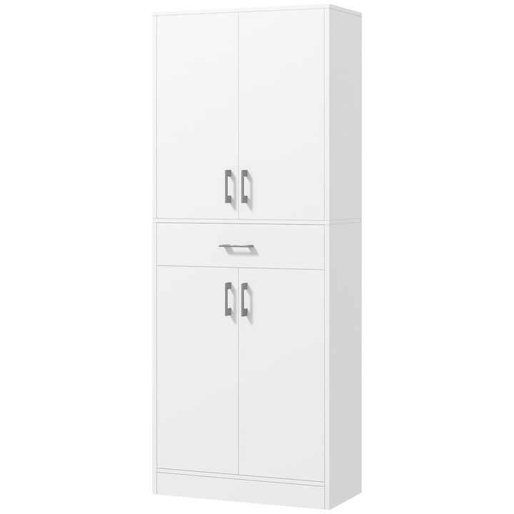 71" Kitchen Pantry Cabinet with Drawer and Adjustable Shelf, Freestanding Tall Storage Cabinet with 2 Double Door Cupboards, White