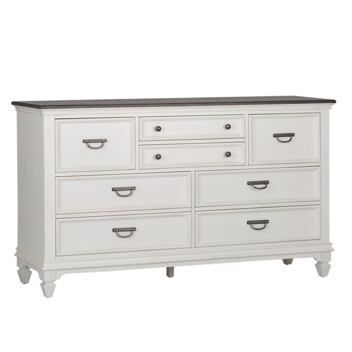 Liberty Furniture Allyson Park 8 Drawer Dresser in Wirebrushed White w/ Charcoal Top