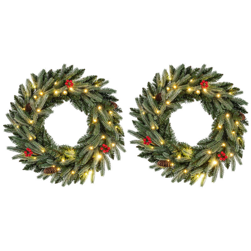 Artificial Christmas Wreath Set of 2 with Pre Lit Lights and Frosted Branch Tips-Green image number 0