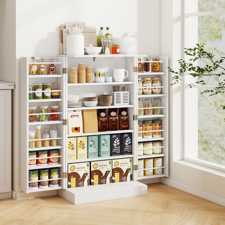 White 41" Freestanding Pantry Cabinet with Doors and Adjustable Shelves