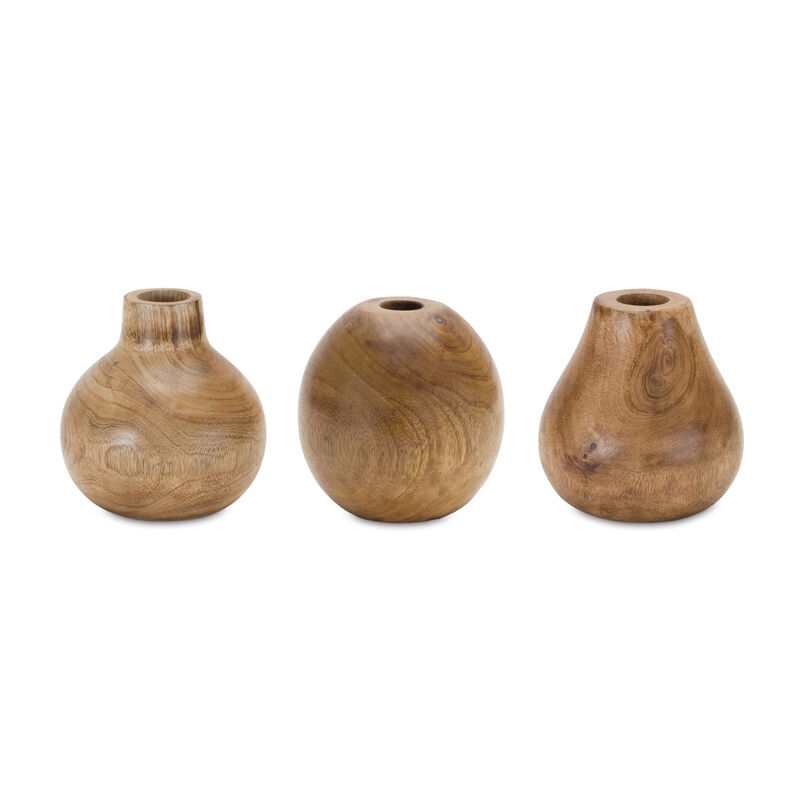 HomeRoots Set of Three Natural Wood Bud Table Vases image number 0