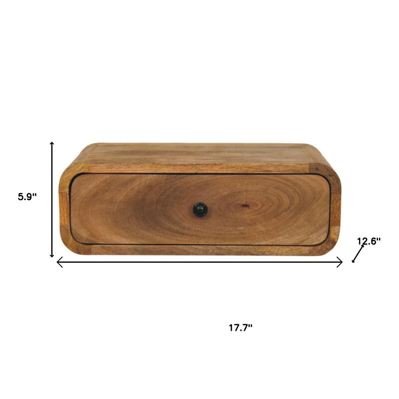 HomeRoots 18" Oak Solid Wood Oval One Drawer Floating Nightstand image number 6