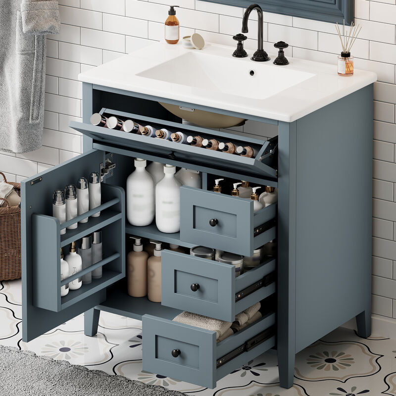 Merax Bathroom Storage Vanity with Left Adjustable Shelving Cabinet & 3 Right Smooth-Glide Drawers image number 3