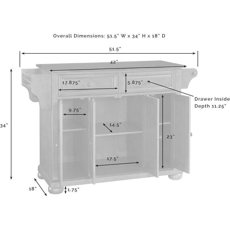 Alexandria Stainless Steel Top Full Size Kitchen Island/Cart