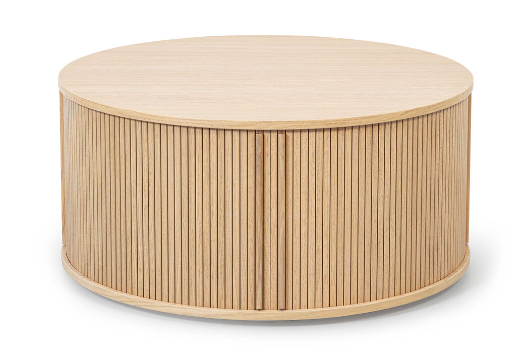 SLIDDO 35'' Round Coffee Table with Storage and Shelves.