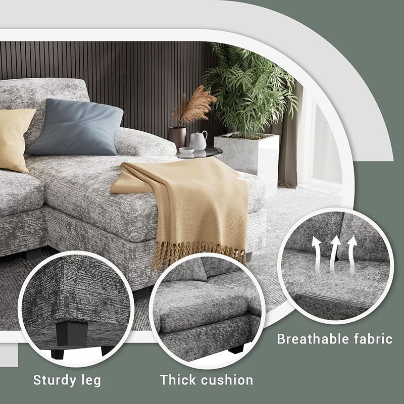 ShipItFurniture 2-Piece Fabric Sectional Sofa with Reversible Chaise image number 4