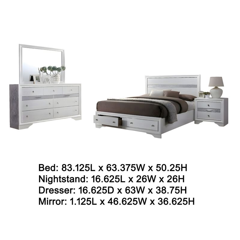 Cevy 4pc Queen Bedroom Set with Dresser, Silver Accents, White Wood image number 5