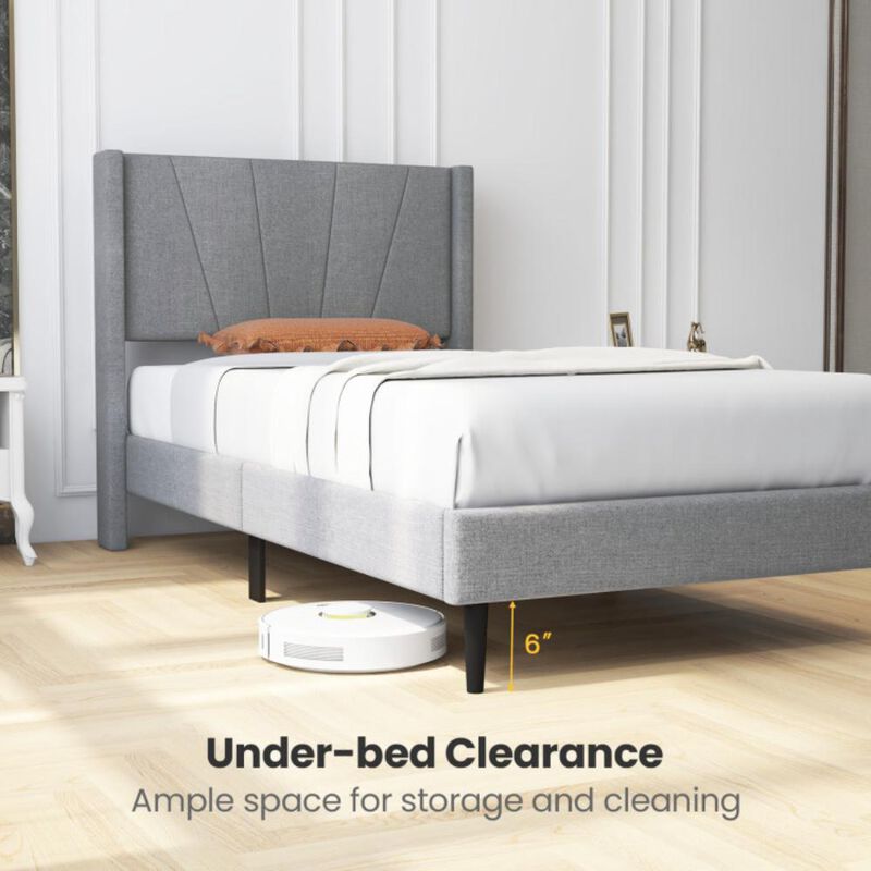 Hivvago Bed Frame with Linen Upholstered Wingback Headboard