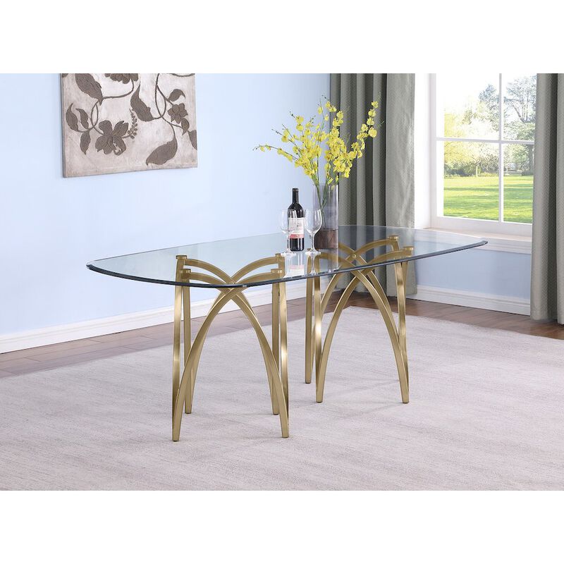 Best Quality Furniture Small Clear Tempered Glass Dining Table A Gold Brushed Matte Chrome-Plated Base