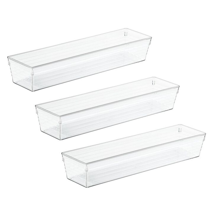 mDesign Plastic Kitchen Cabinet Drawer Organizer Tray, 12" Long, 3 Pack - Clear
