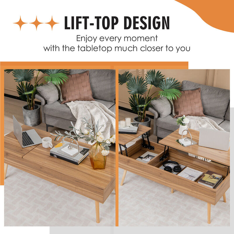 47 Inch Lift Top Coffee Table with 2 Hidden Compartments-Brown