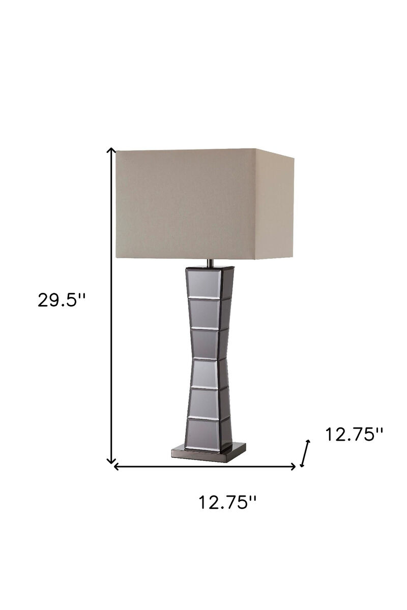 Hivvago Black Glass Tower Table Lamp with Beige Fabric Shade