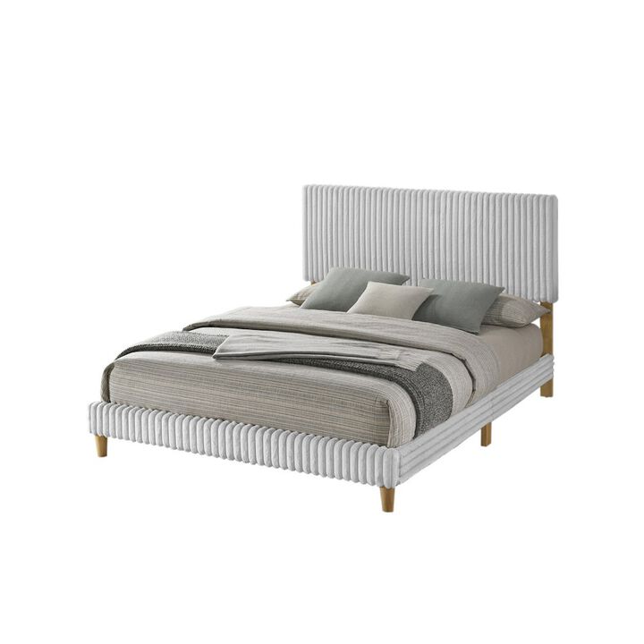 Best Quality Furniture Queen size panel bed with wodden legs in Light gray color