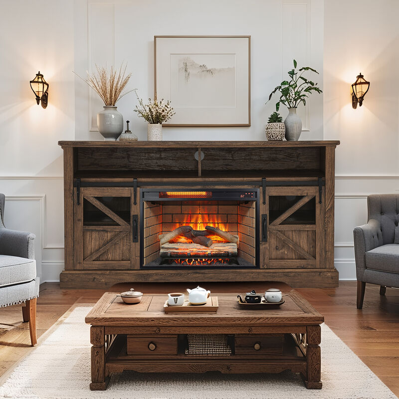 60 Inch Electric Fireplace Entertainment Center With Door Sensor image number 4