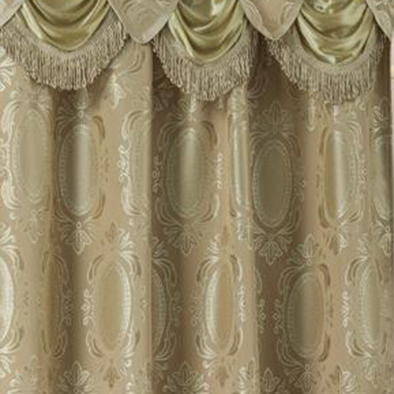 Olivia Gray Kenyon Damask Textured Jacquard 54 x 84 in. Single Rod Pocket Curtain Panel w/ Attached 18 in. Valance in Taupe