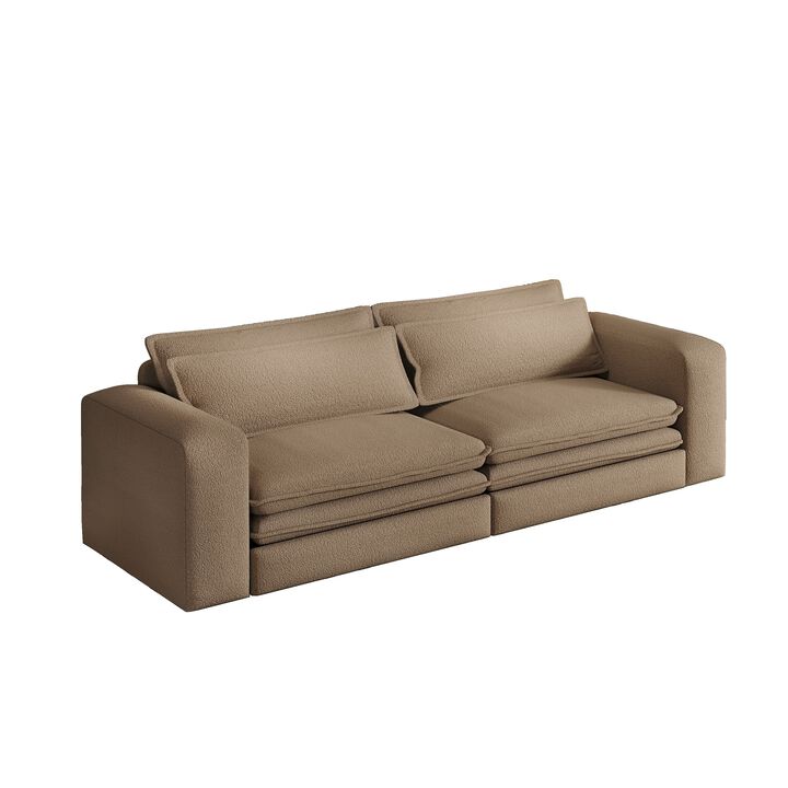 Whisen 93" King Size Sleeper Sofa, 3-Seat Teddy Fabric Convertible Couch with 2 Lumbar Pillows