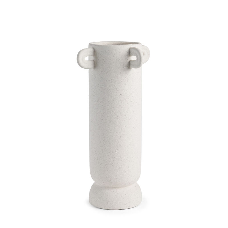 HomeRoots 16" Off White Cylinder Ceramic Table Vase With Handles image number 2