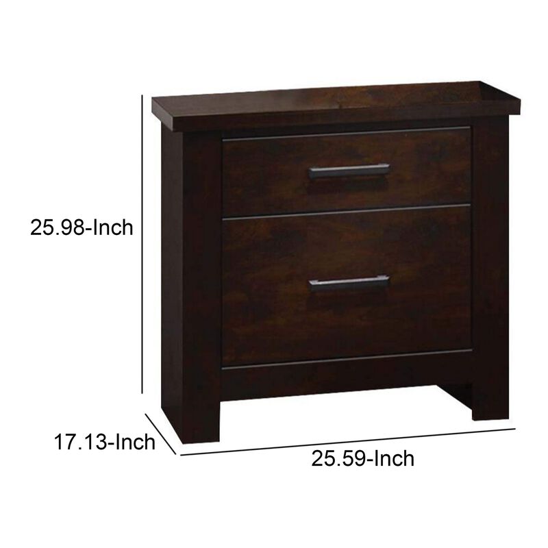 Wooden Nightstand with Two Drawers, Mahogany Brown-Benzara image number 5