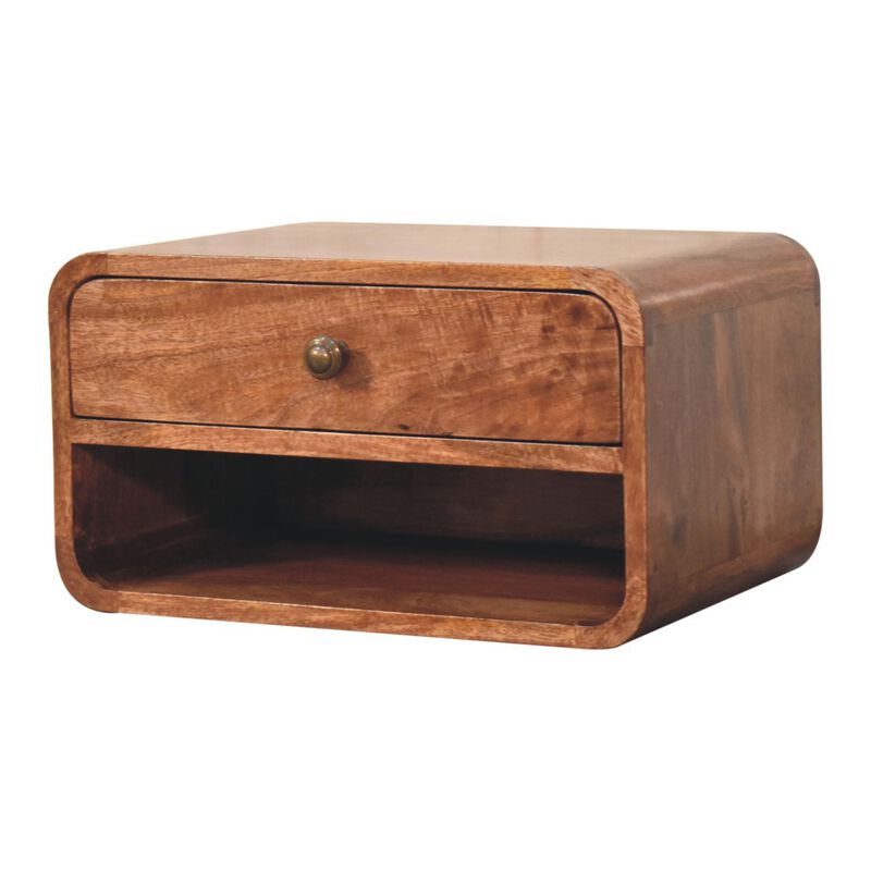 Artisan Furniture Solid Wood Curved Honey Caramel Wall Mounted Bedside with Open Slot image number 3