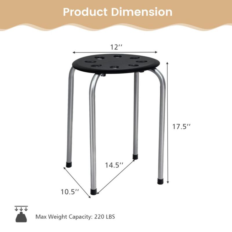 Hivvago 17.5 Inch Set of 6 Portable Plastic Stack Stools with Metal Frame