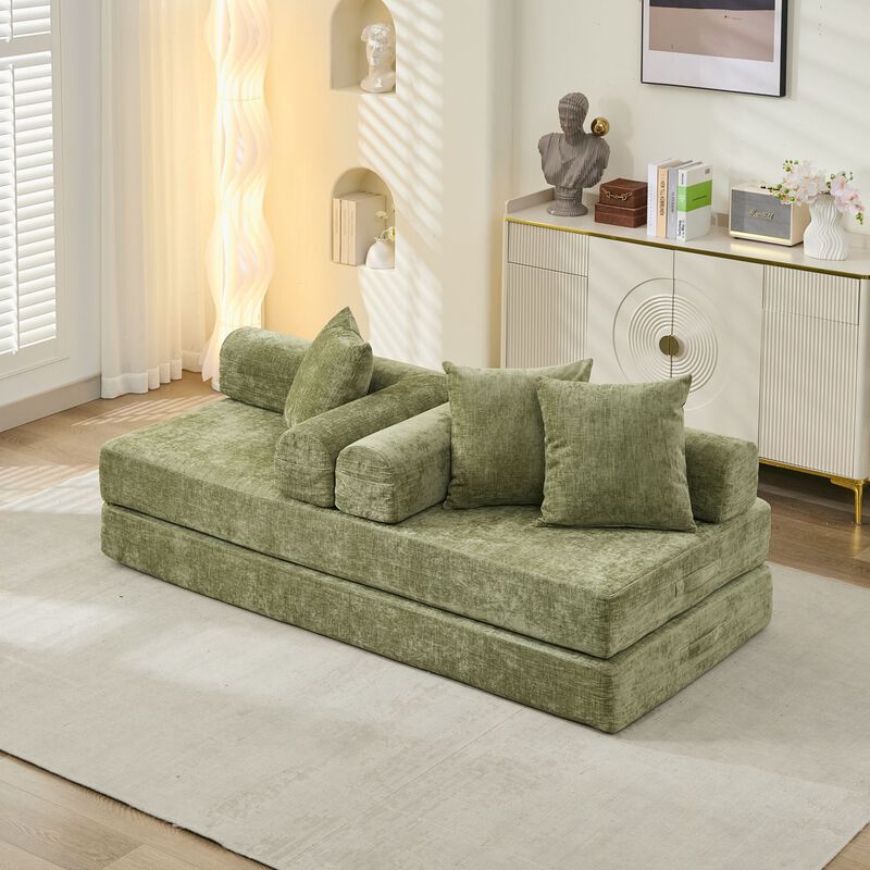 Convertible Folding Mattress Couch, Chenille Floor Sofa with Armrest, Floor Sofa Lounge Couch image number 8