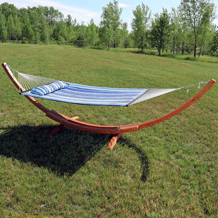 Sunnydaze Quilted Hammock with Curved Wooden Stand