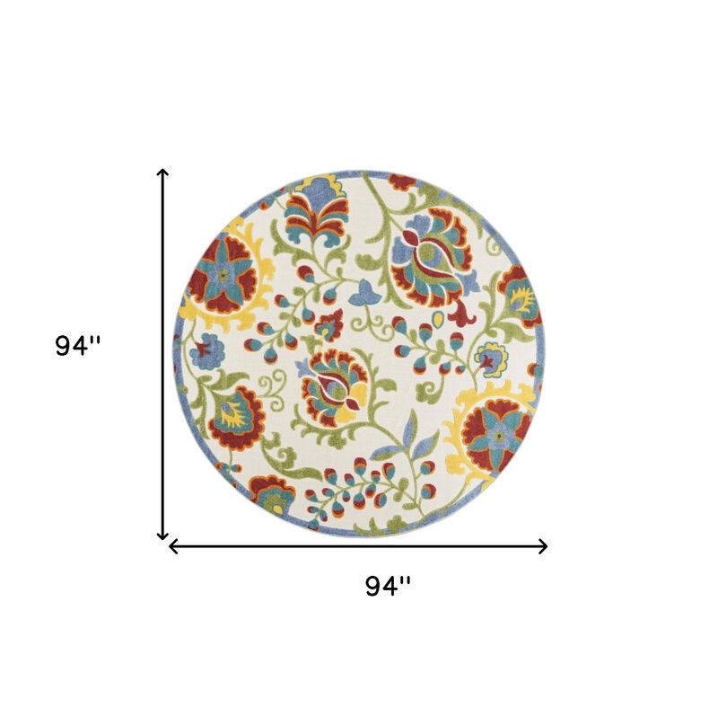 HomeRoots 8' Ivory Green Red And Yellow Round Floral Indoor Outdoor Area Rug image number 6
