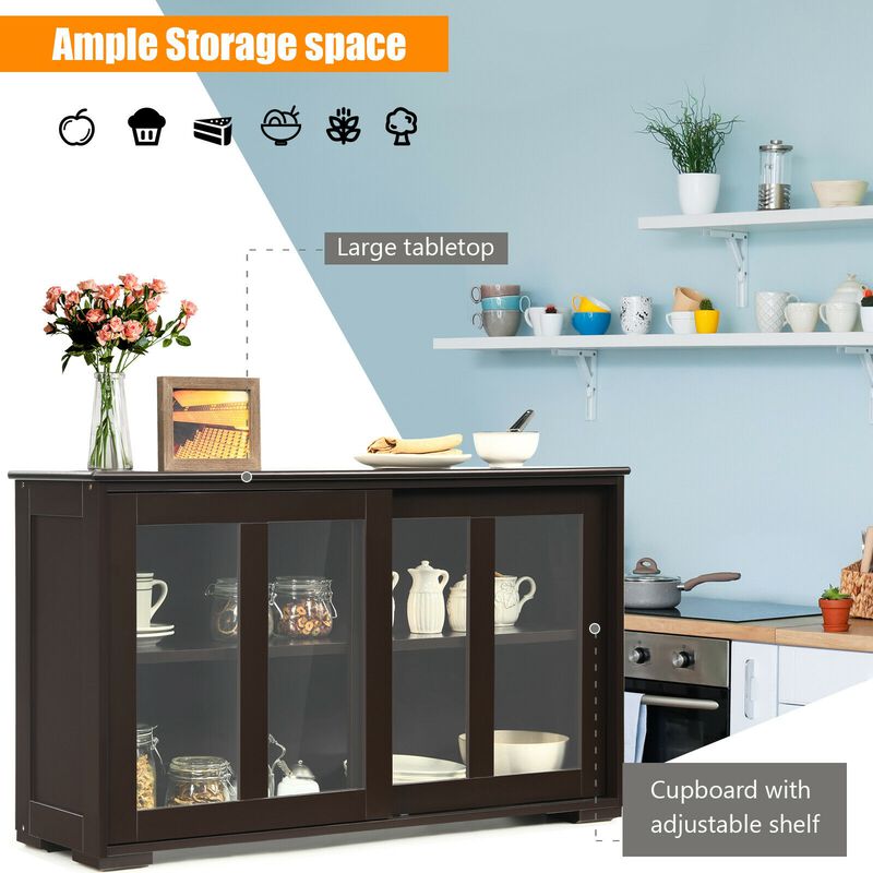 Kitchen Storage Cabinet with Glass Sliding Door
