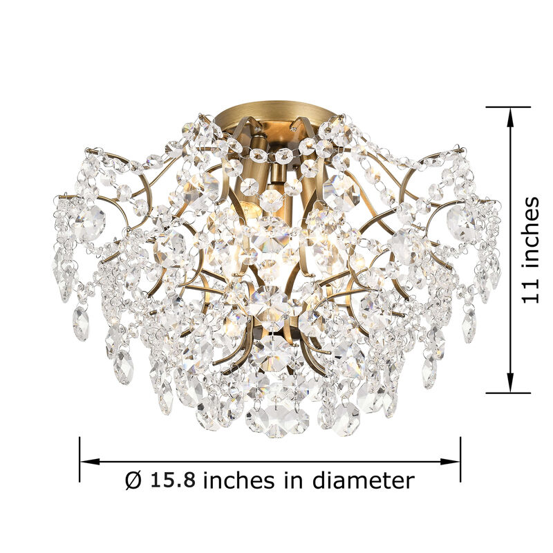 Alice Elegant Indoor 3-light Brushed Brass Crystal Flush Mount image number 3