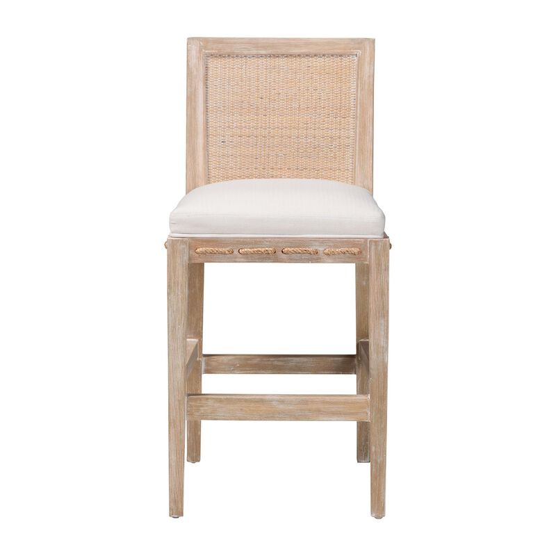 bali & pari Ashford Whitewash Rattan Counter Stool - Mahogany Wood Frame with Handwoven Wicker Backrest and Braided Rope Inserts for Coastal Kitchen image number 1