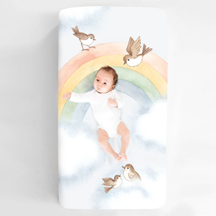 Rainbow and Birds 100% Cotton Fitted Crib Sheet