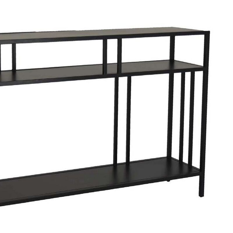 Plant Display Stand, 3 Tier Black Metal, Modern Industrial 48 Inch - Benzara