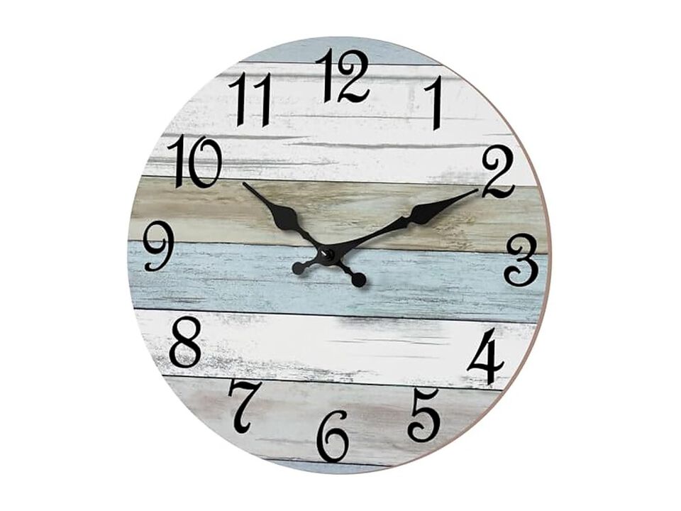 Rustic Wooden Coastal Beach White Wall Clock 14 Inch Silent Non Ticking Wood