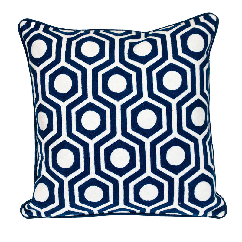 HomeRoots 20" X 20" Blue Geometric Cotton Zippered Pillow image number 2