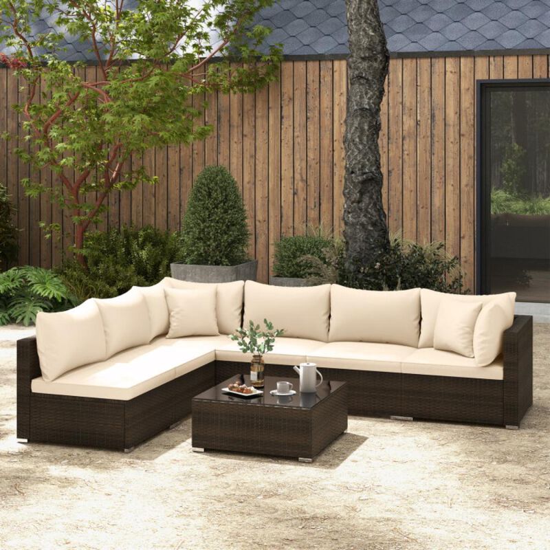 Hivvago 7 Pieces Patio Rattan Furniture Set with Sectional Sofa Cushions