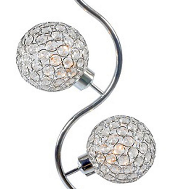 Denise 32 Inch Table Lamp, Metal Frame, Round Base Glass, Crystals, Silver - Benzara