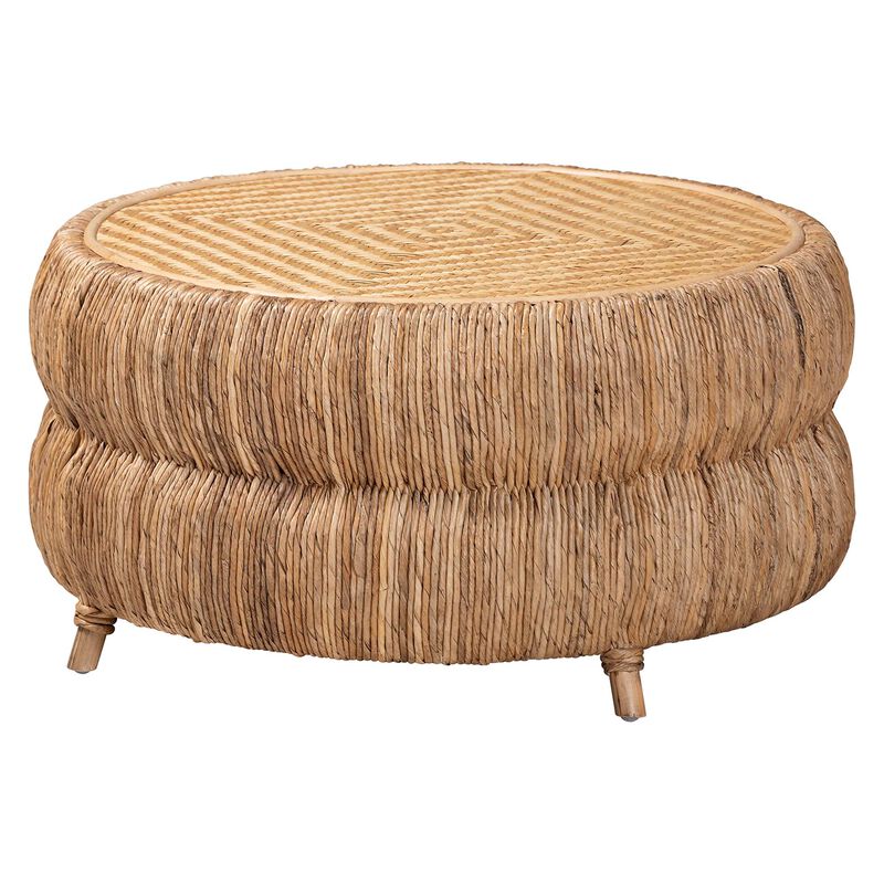 bali & pari Roma Rattan and Seagrass Coffee Table - Low Profile Boho Accent Table with Textured Design and Natural Finish, Handcrafted Rattan Centerpiece for Living Room or Lounge image number 0
