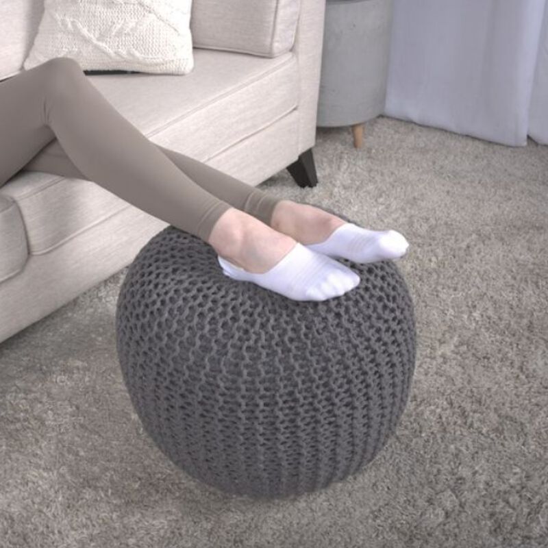 GOODSILO Versatile Knitted Cotton Round Pouf Ottoman Floor Cushion for Modern Living Room Seating and Decor image number 3