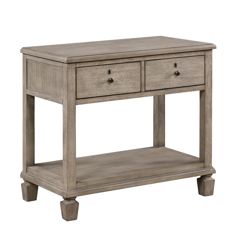Cely Nightstand, 2 Drawers with Lower Open Shelf, Gray Oak Veneer - Benzara